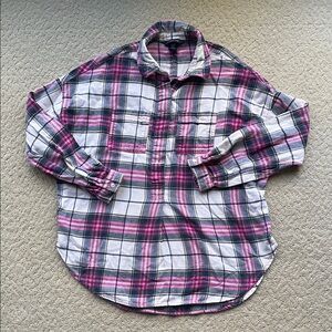 Lands' End Pink and Black Plaid Casual Shirt